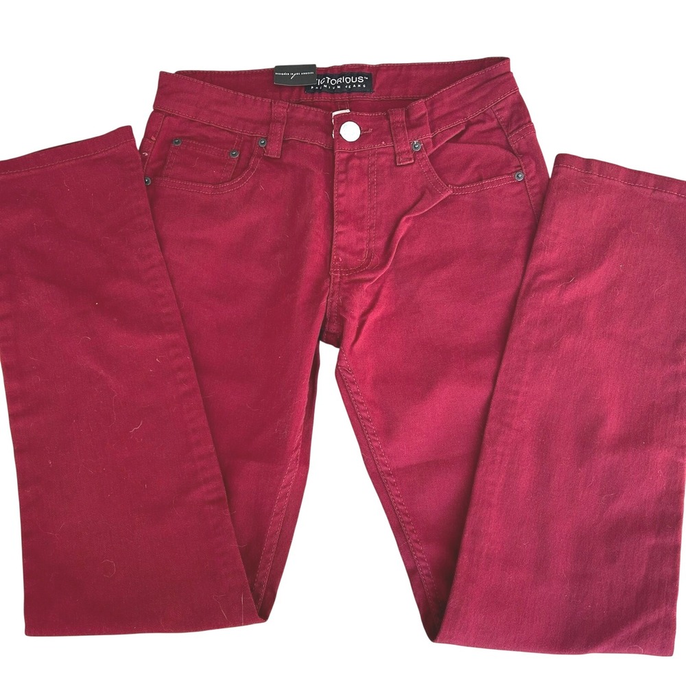 Victorious premium Jeans-‎ size 30W x 32L-skinny fit burgundy denim NEW